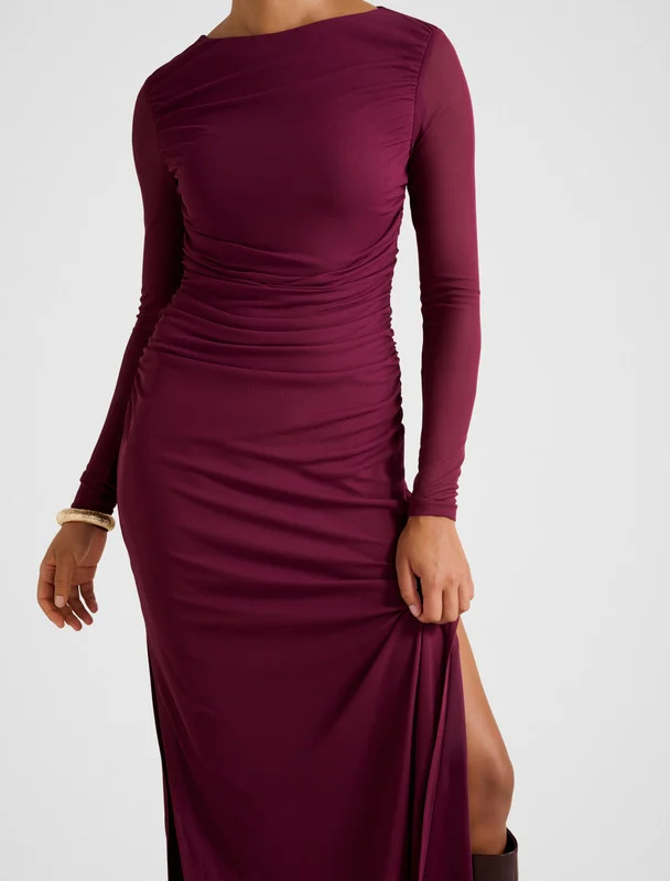 forever new  BRITTANY Gathered Mesh Midi Dress for Women | Best Price UAE